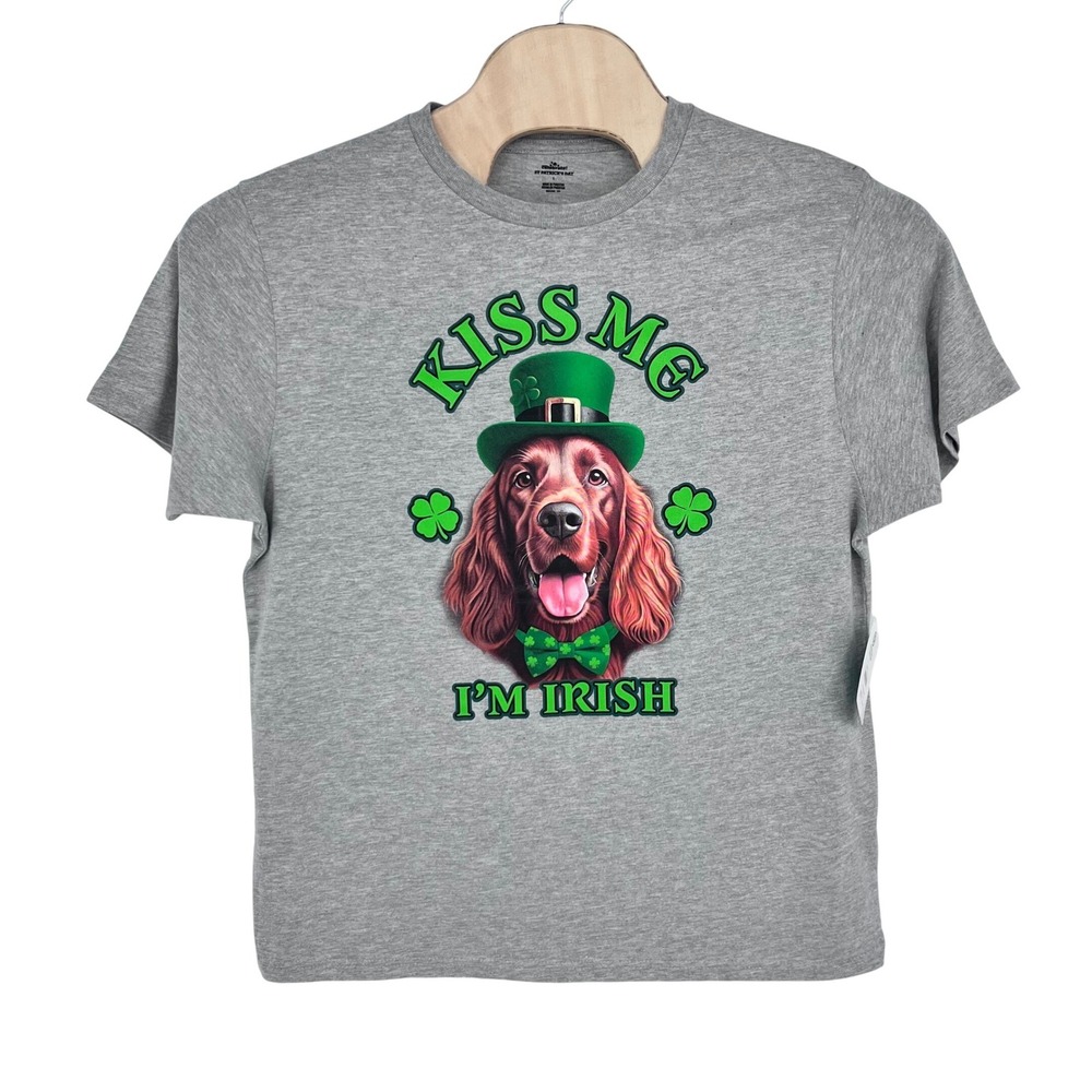 Irish Setter St Patricks Day Dog Graphic T-Shirt Mens Large Grey Holiday Festive